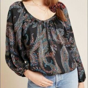 Anthropologie Maeve Madeira Pattern Burnout Satin Blouse